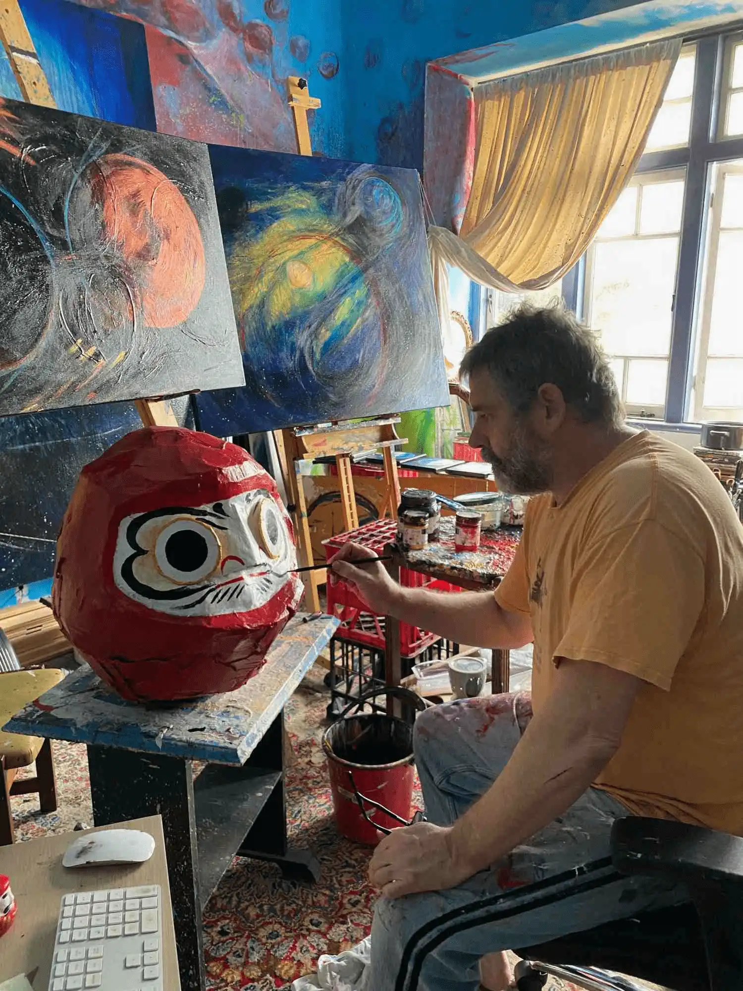 Daruma Doll sculpture in progress, acrylic on cardboard by Brisbane artist Billy Shannon, 2026