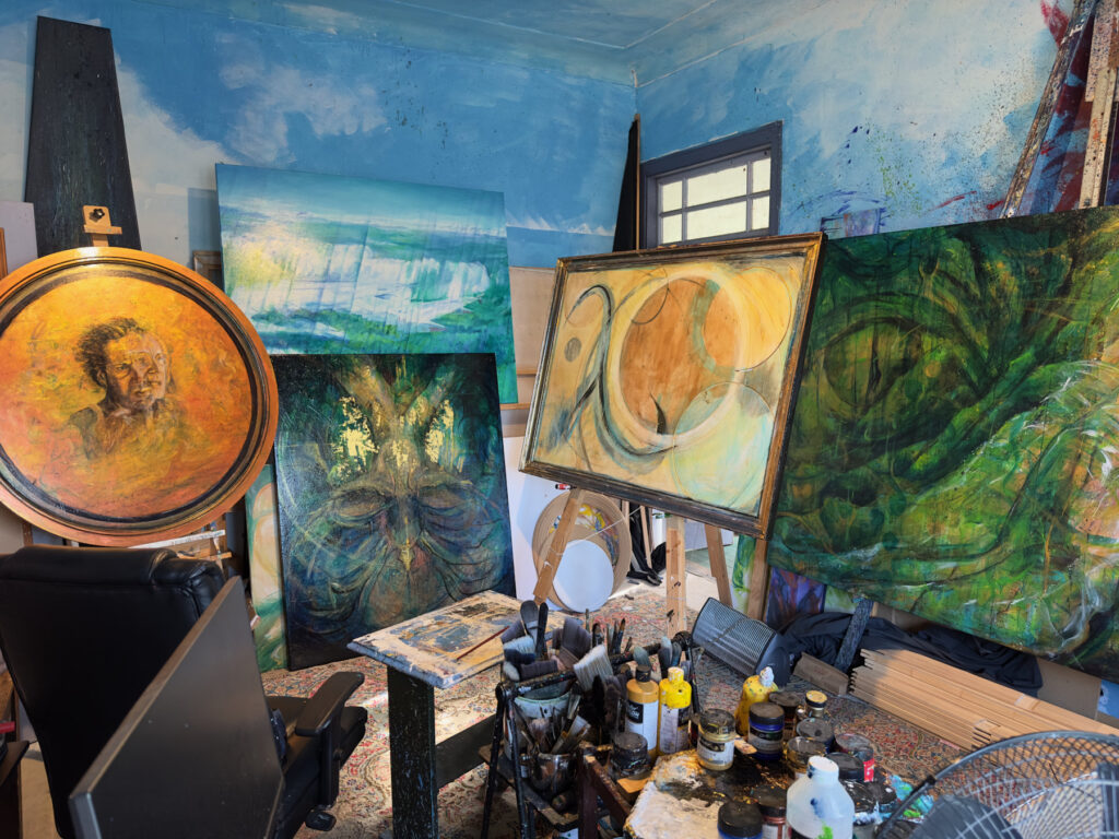 Billy Shannon's painting studio in December 2023